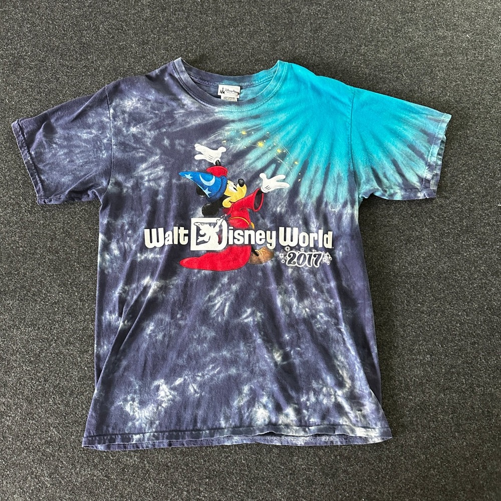 Disney Parks Sorcerer Mickey Walt Disney World 2017 Tie Dye T-Shirt Mens L Blue